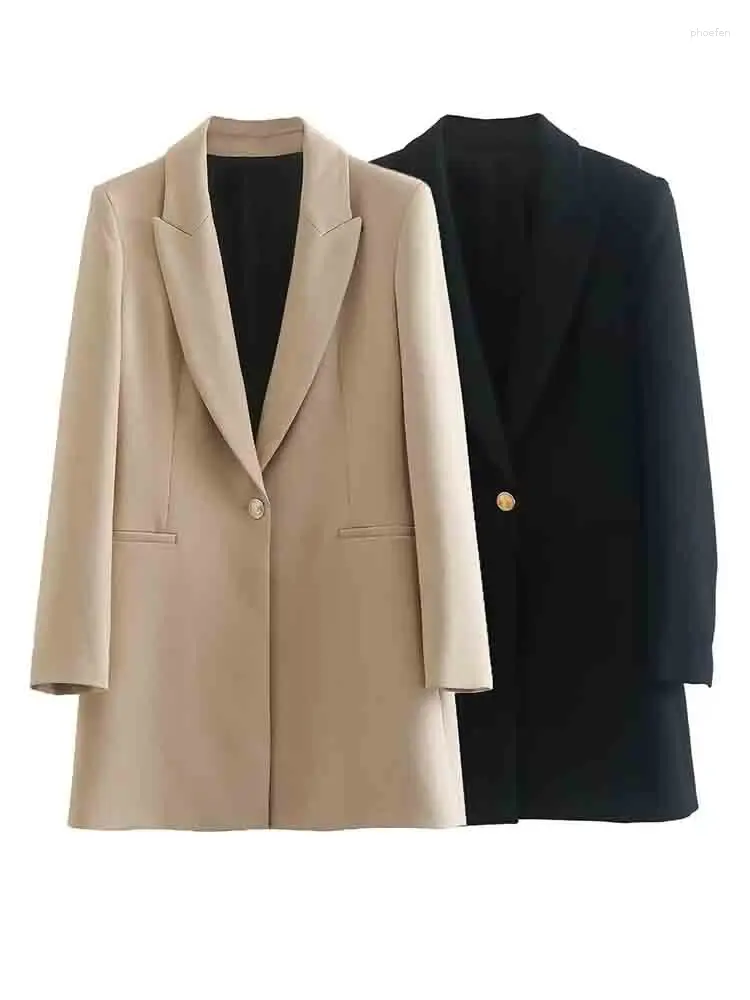 Costumes pour femmes Blazer long femmes manteau 2023 printemps élégant bureau dame Blazers métal bouton manches veste femme vêtements d'extérieur Chic hauts