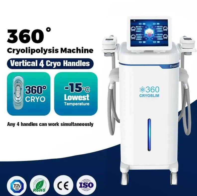 Kraftfull 360 Cryolipolyss Slimming Machine Olika storlek för avgiftsbelagbar fettförlust Vikt Minska fettfrysning Fettfrysning Bigger Cups 5 Handtag Beauty Machine