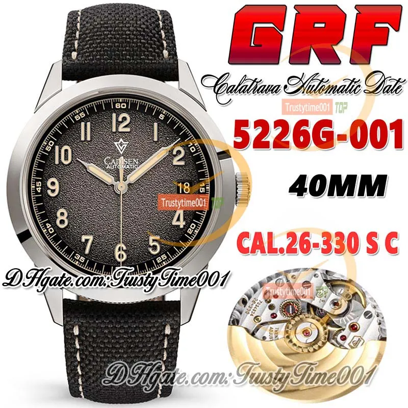 GRF Calatrava gr5226G-010 Cal.26-330 A26-330 Orologio automatico da uomo Quadrante color carbone strutturato Indici numerici Cassa in acciaio Cinturino in pelle Super Edition trustytime001Orologi