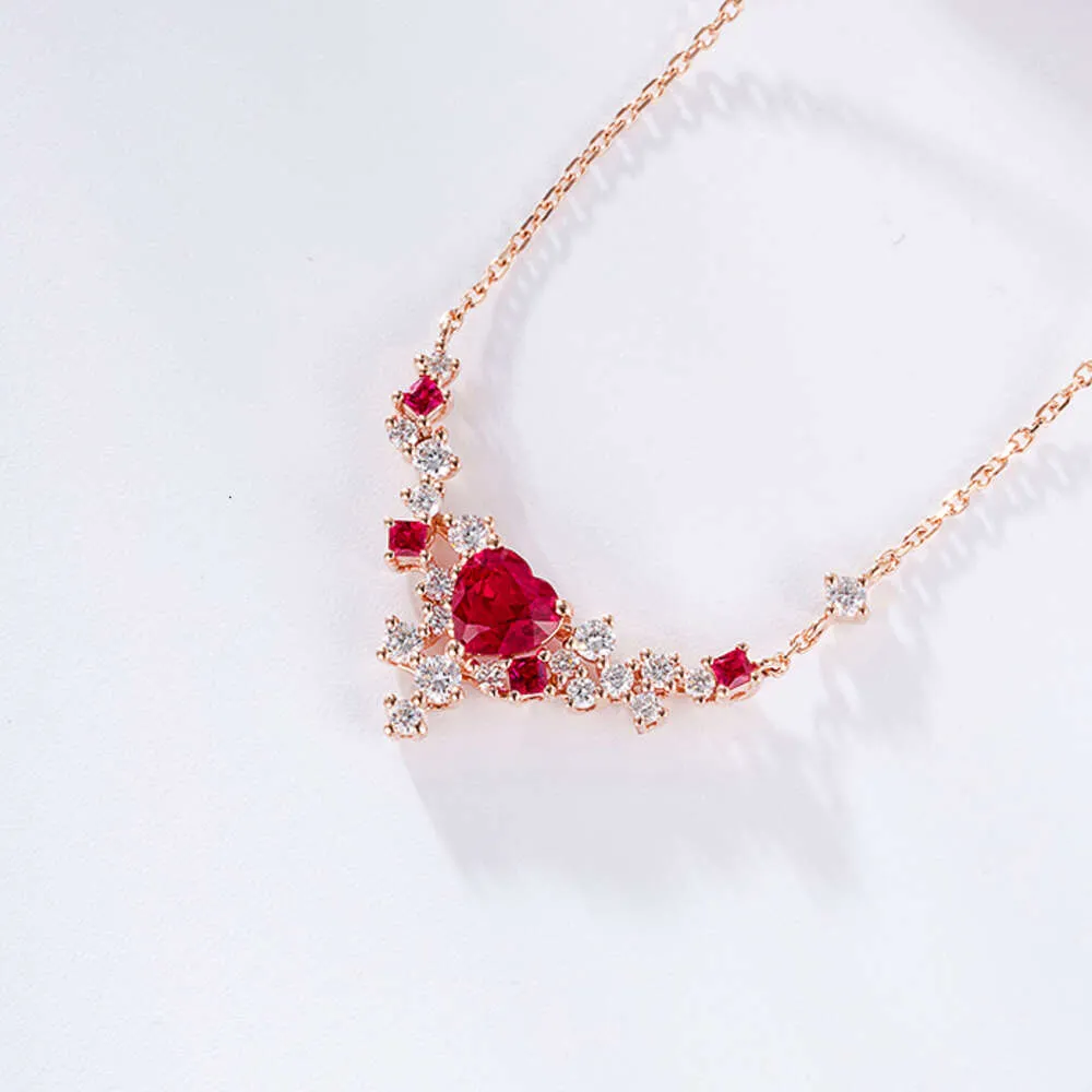 Neues Design, natürlicher Rubin-Edelstein für Damen, echtes Gold, elegante Diamant-Halskette, Modeschmuck