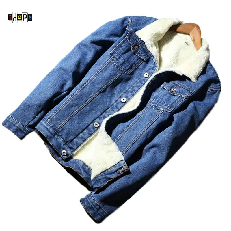 Jaquetas masculinas Idopy Winter Men's Casual Denim Jaqueta com Pele Forrada Engrossar Casaco Quente Fleece Jean Outerwear para Masculino Plus Size 231115