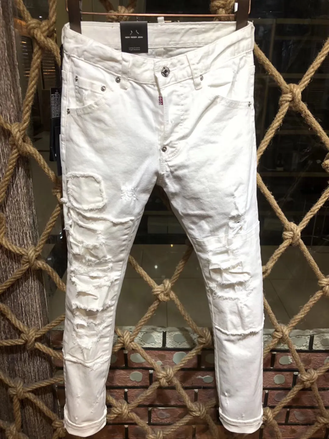 DSQ2 CoolGuy Men's Jeans Hip Hop Rock Moto Design Ripped White DSQ Men Jeans Ejressed Skinny Denim Biker DSQ2 Jeans 312