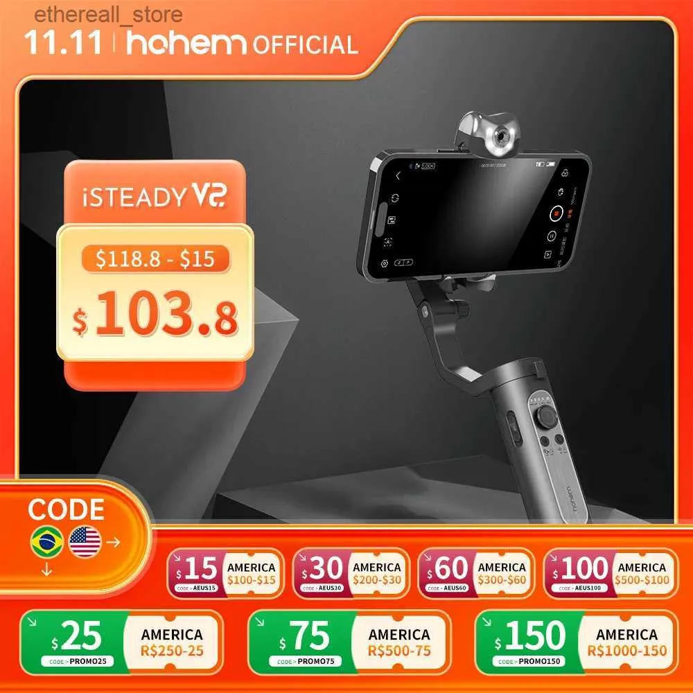 Стабилизаторы Hohem Официальный iSteady V2S Selfie Stick Gimbal Phone для смартфонов Redmi iPhone Samsung AI Ручной стабилизатор Q231116
