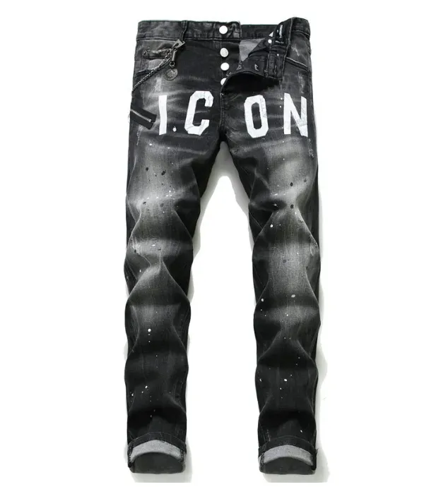 Europejskie i amerykańskie dżinsy męskie Dsquare dziura patch paint dot jeans d2 męskie jeansy slim fit elastyczne haftowane spodnie fashion swing paint odzież męska dżinsy