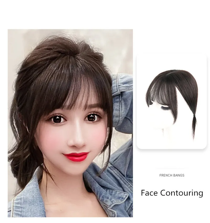 Girl Real Human Hair Air Bangs For Women 3D French Clip in Bang Hair Extension Natural Age Reduction Hairpieces