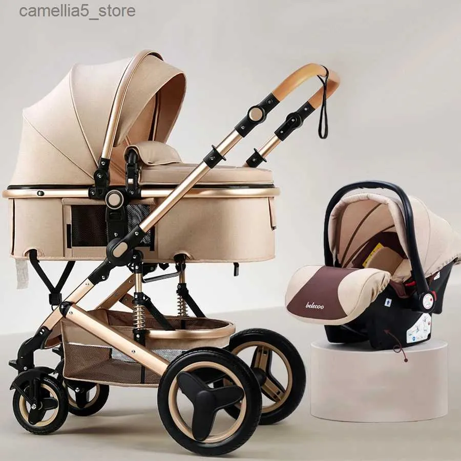 Barnvagnar# Baby Barnvagn 3 i 1 med bilstol Högt landskap Barnvagn Lyxig spädbarn Barnvagn Set Nyfödd babybilstolsvagn Puschchair Q231116