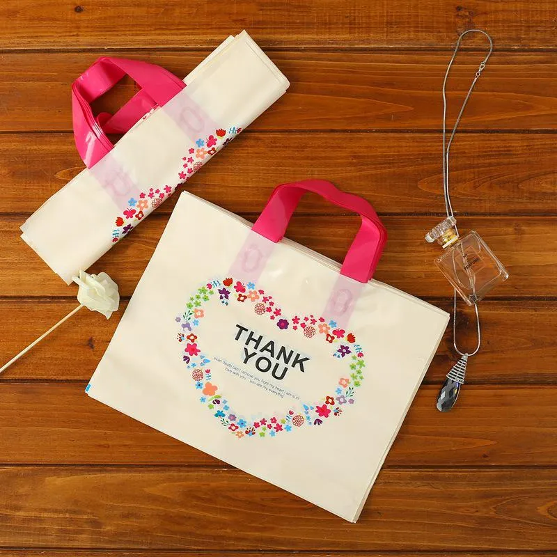 Beige Thank You Plastic Bag Christmas Gift Wrap Bag Shopping Large Capacity Tote Bags 