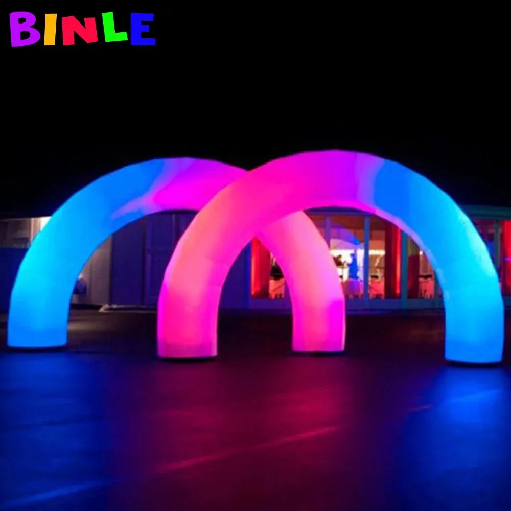 Andra festliga festförsörjningar Belysningsdekoration Stor rund uppblåsbar LED -båge bröllopsfest evenemang Rainbow Archway Entrance Line upplyst ballong 231115