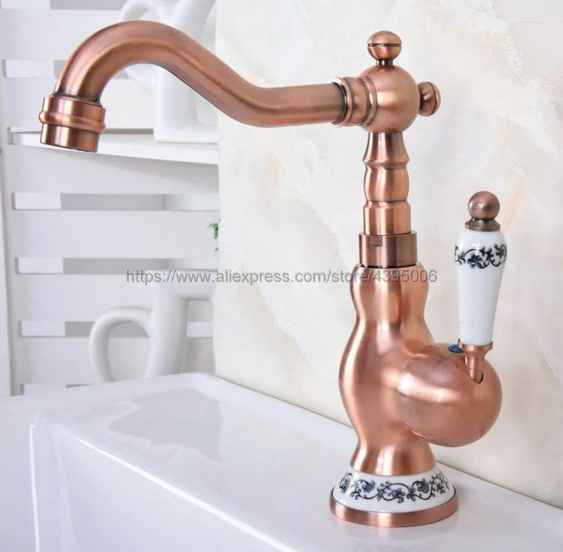 Bathroom Sink Faucets Antique Red Copper Ceramic Handle Faucet Vessel Mixer Tap And Cold Bnf639