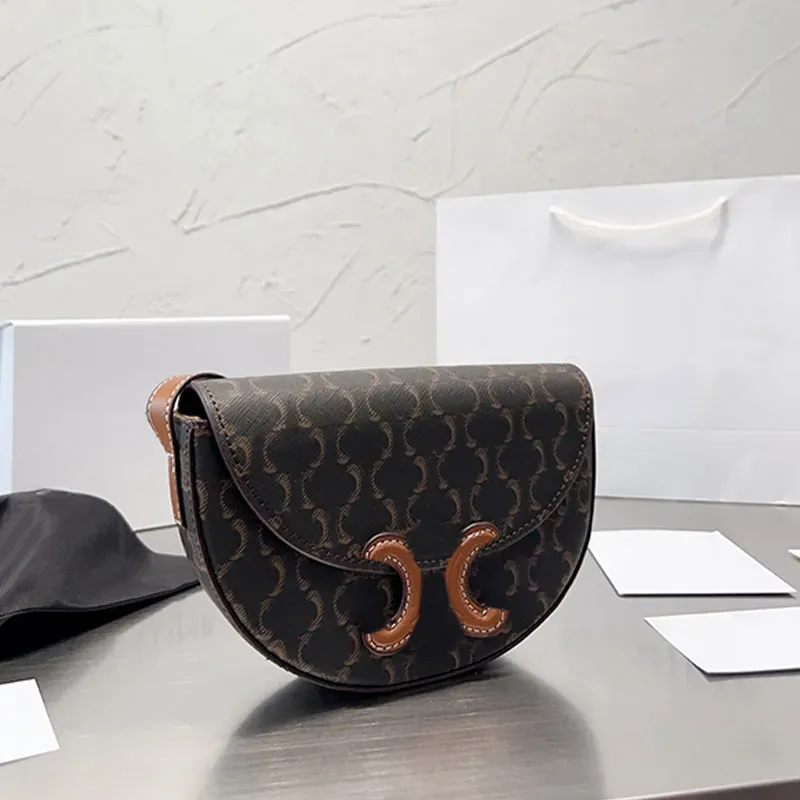 Luxury Womens Half Moon Crescent Saddle Flap Bag With Designer Letters