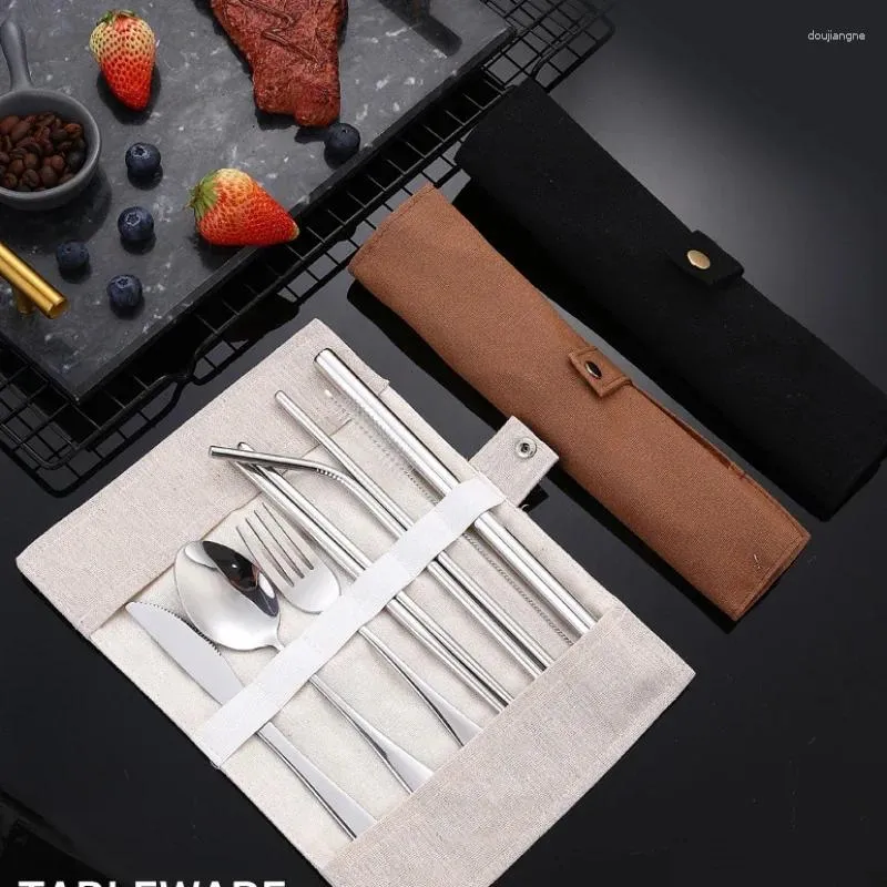 Dinnerware Sets 7-piece /8piece Set Stainless Steel Tableware Knives Forks Spoons Portable Chopsticks And Spoon With Cloth Bag