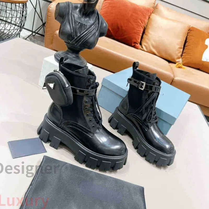 Designer de luxo Botas de tornozelo para mulheres botas de motocicleta sapatos de couro de inverno de sola espessa de sola mid-boots superfície fosca ocidental 04161130