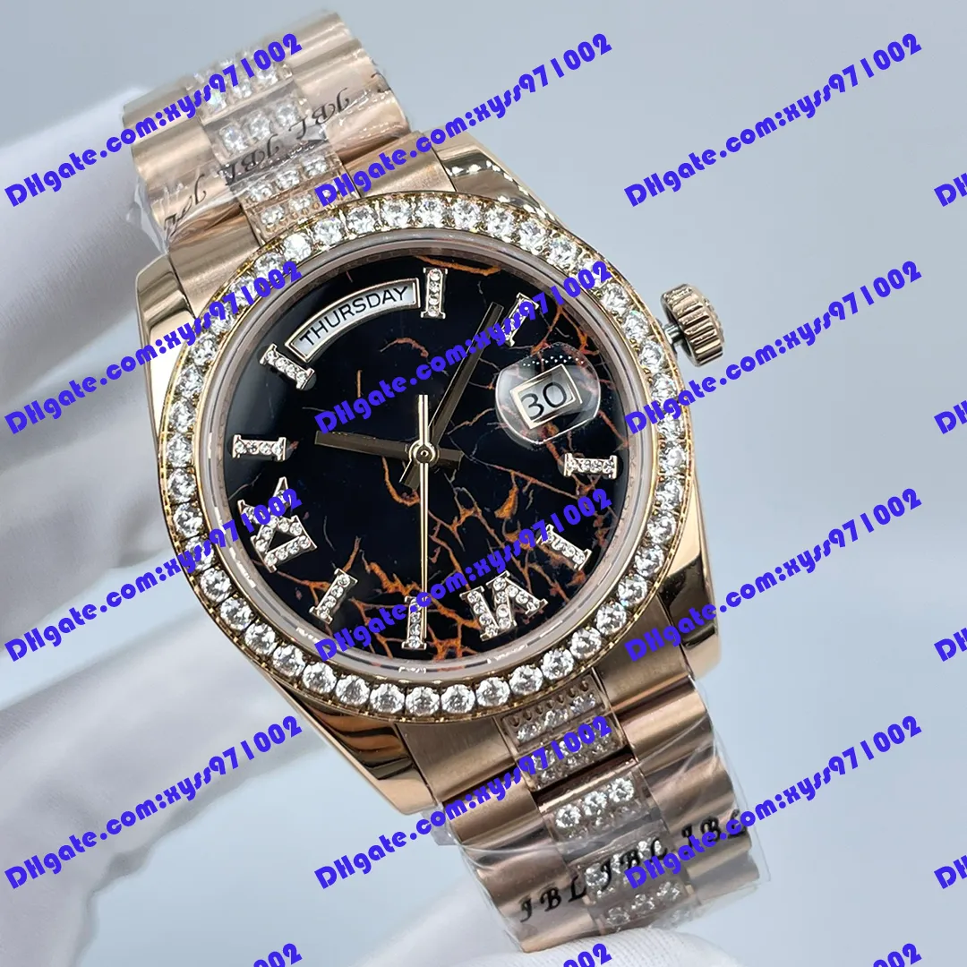 Luxury Diamond Watch 128235 128236 Women's Watch 36mm Black Dial Rose Gold rostfritt stål Diamond Band 2813 Automatisk rörelse Men's Watch Calender Display Wates