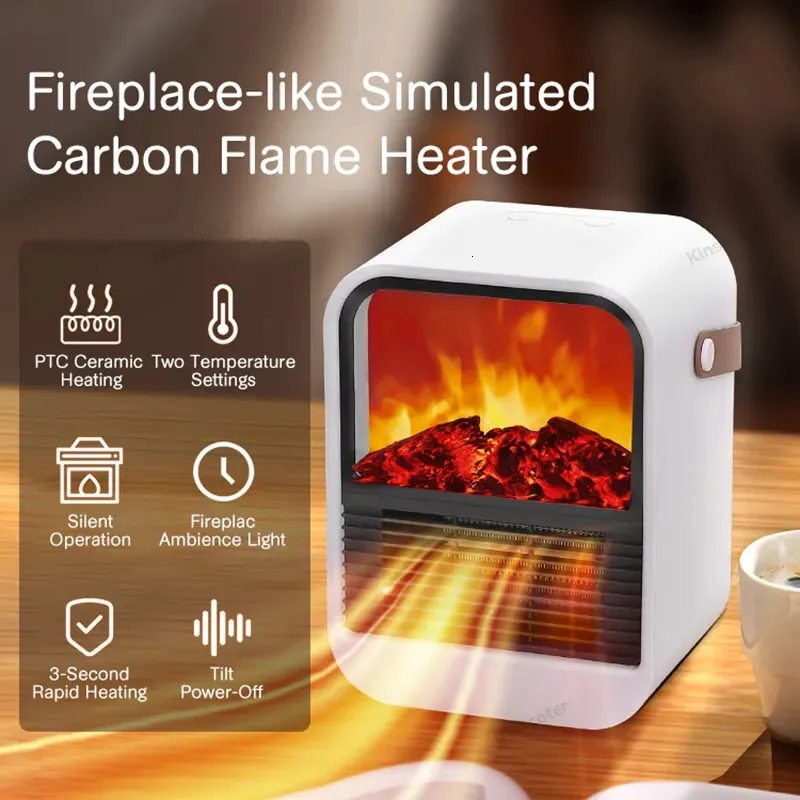 Other Home Garden Fireplace Electric Heater Warm Blower Fan Portable Desktop Household Heating Stove Radiator Flame Warmer Machine 231116