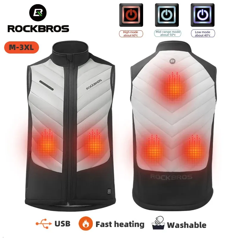 Gilets pour hommes Rockbros Gilet chauffant 5 places USB Veste chauffante Vêtements thermiques Chasse USB Gilet chauffant infrarouge Lavable Hommes Hiver Chaud 231115