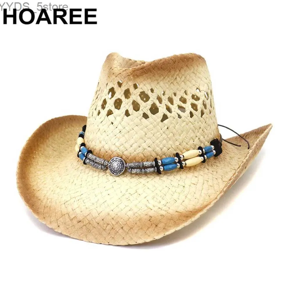 قبعات واسعة الحافة دلو القبعات Hoaree Cowboy Hat Panama Str يدويًا قبعة صيف شاطئ شاطئ واسع الحافة القبعات Sombreros de Mujer YQ231116