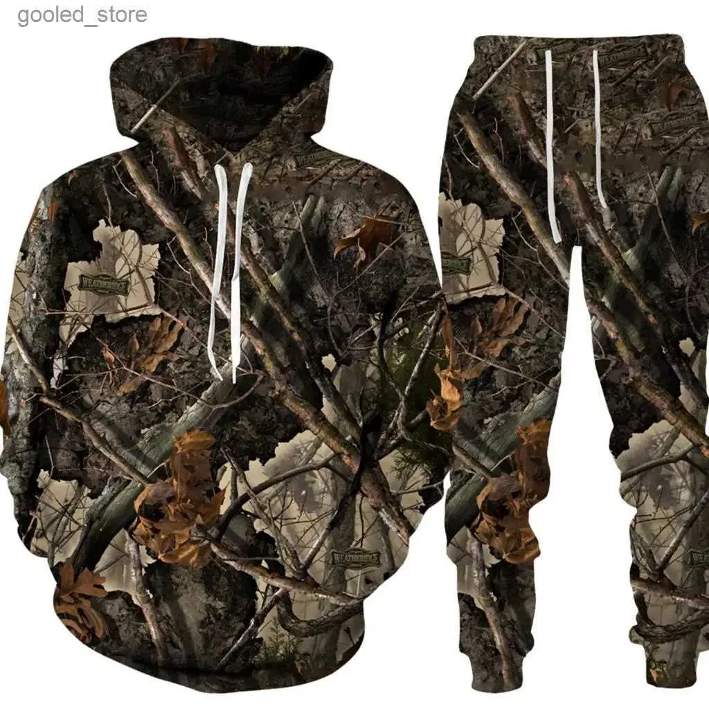 Survêtements pour hommes Hiver Automne Camouflage Feuilles 3D Sweats à capuche Femmes Homme Survêtement Outdoor Hommes Vêtements Costumes Sweat à capuche surdimensionné Pantalon Set Q231117