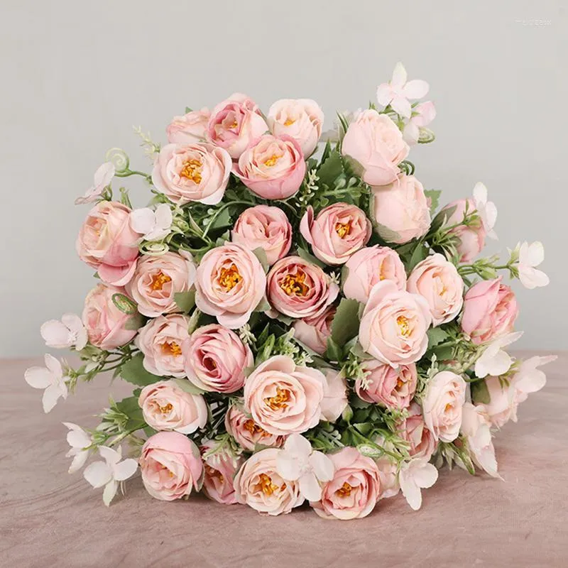 Fiori decorativi 10 bouquet di rose artificiali per damigelle d'onore con 5 rose primaverili in seta fai da te per giardino familiare, decorazione di nozze
