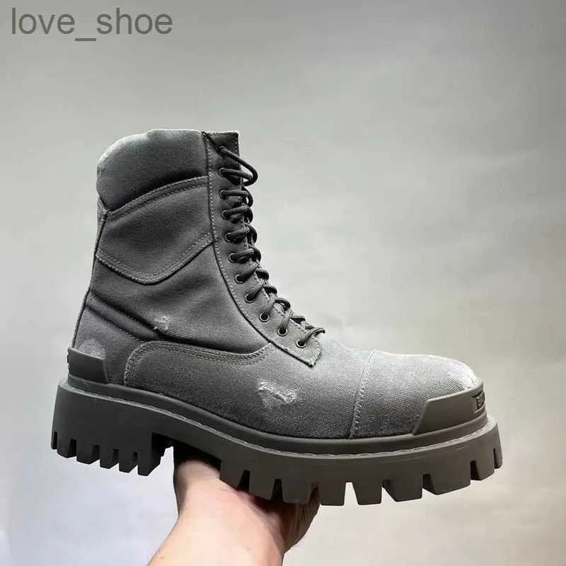 2023 Bottes de créateurs Hiver Rétro Toile Tique Semelle Ciment Outillage Extérieur Bottes Vulcanisées Exclusif Haut Designer Militaire Botas002