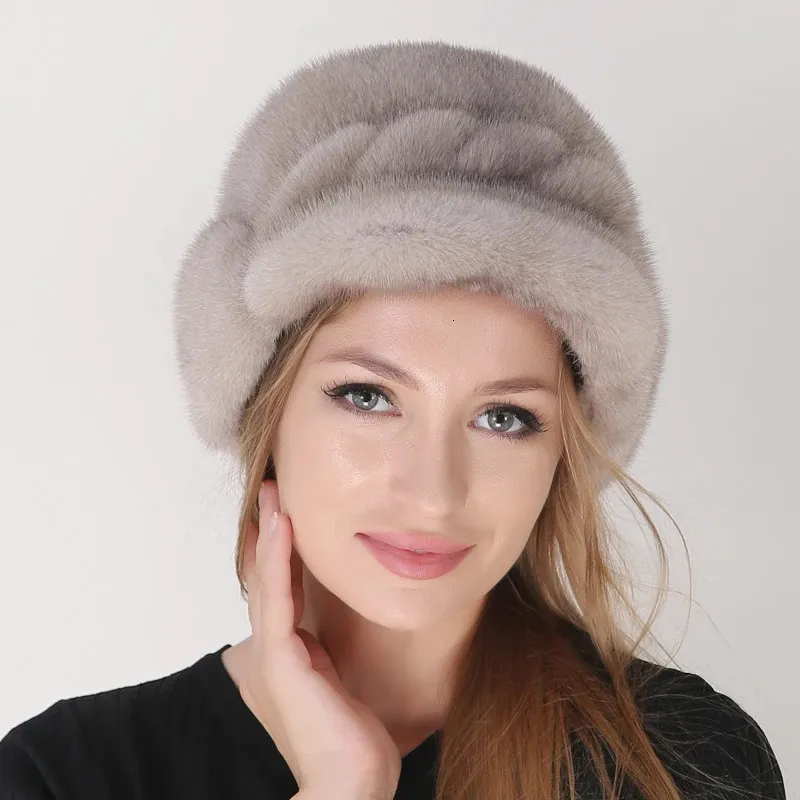 BeanieSkull Caps Fashion Full Pelt Mink Fur Hats Women Hight Quality Russian Hat Elegant Snow Hat Tails Stylish Warm Fur Hats Ushanka For Lady 231116