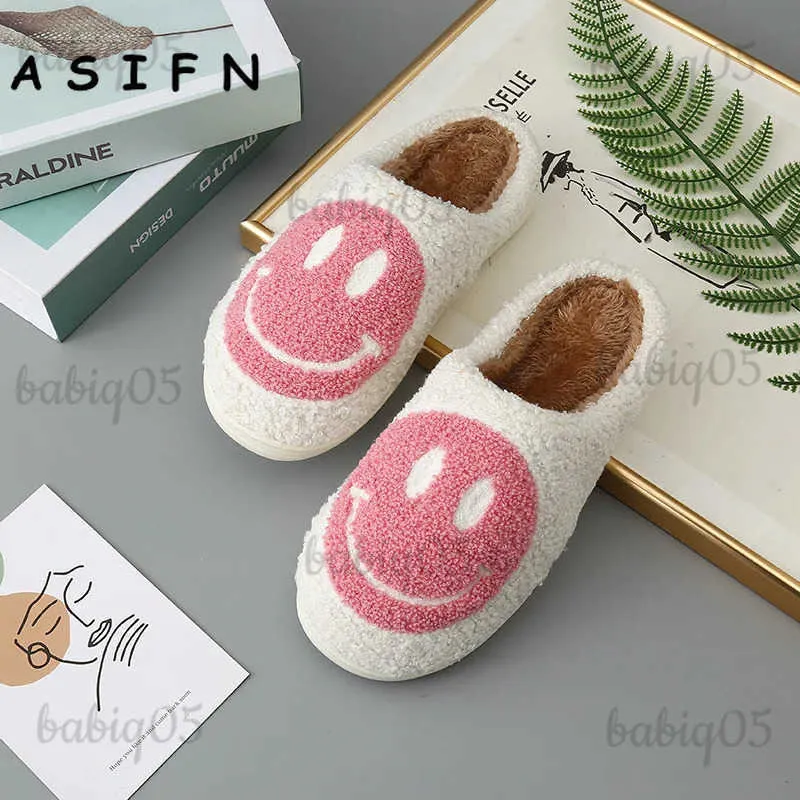 Pantoufles ASIFN Stay Cute Cozy avec visage souriant rose Pantoufles en coton pour femmes Chaussures de maison douces et adorables pour un usage quotidien T231116