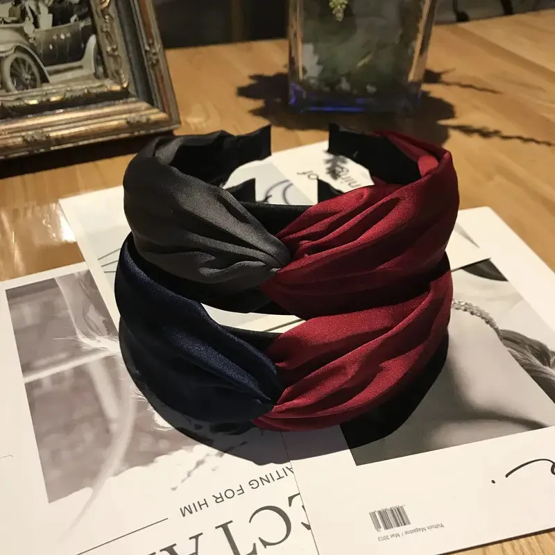 Hair band Women's Colorful Block Cross Headband Hairband Fashion Colorful Bright Satin Face Headband Splice Headband 231115