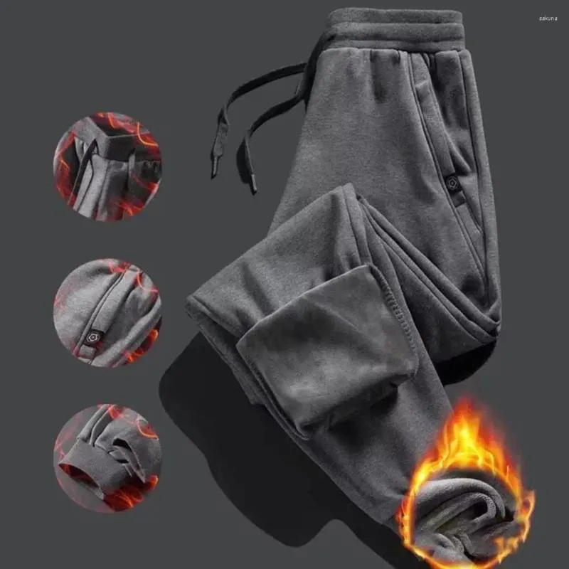 Pantalones para hombres Cálido Invierno Acogedor Joggers Cintura Elástica Felpa Tobillo Longitud Bolsillos Para Deportes Ocio