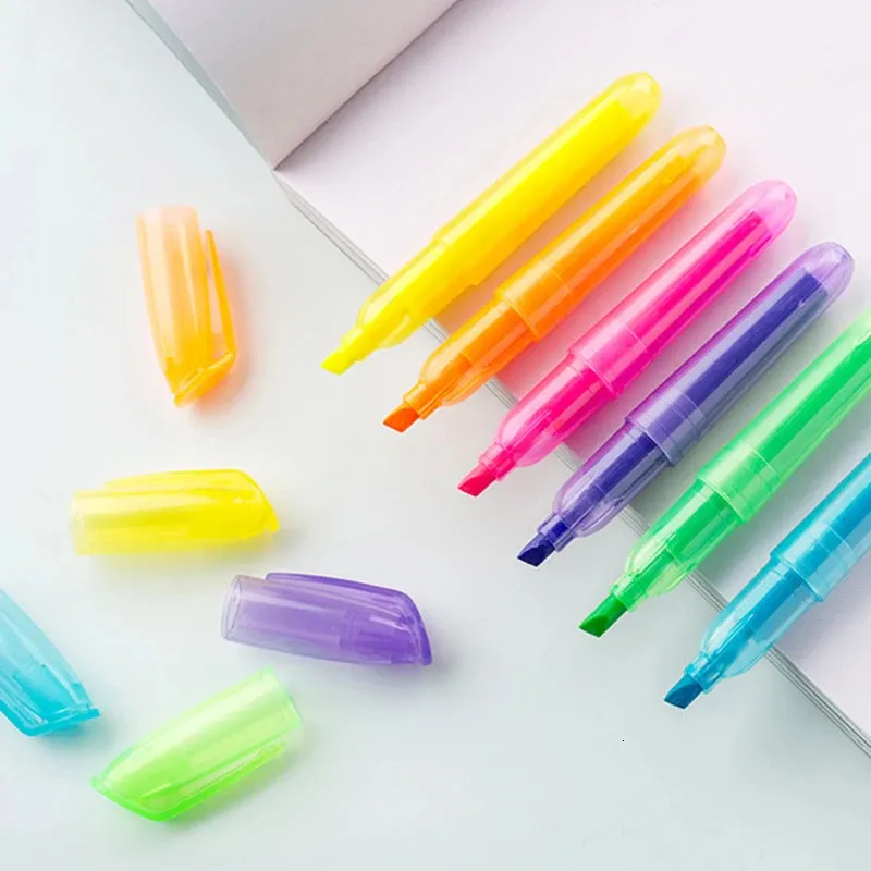 Markery 6pcs Śliczne mini fluorescencyjne rozświetlacz pióra szkolne biuro biurowe studenci rysowania materiałów artystycznych marker mini marker lakier