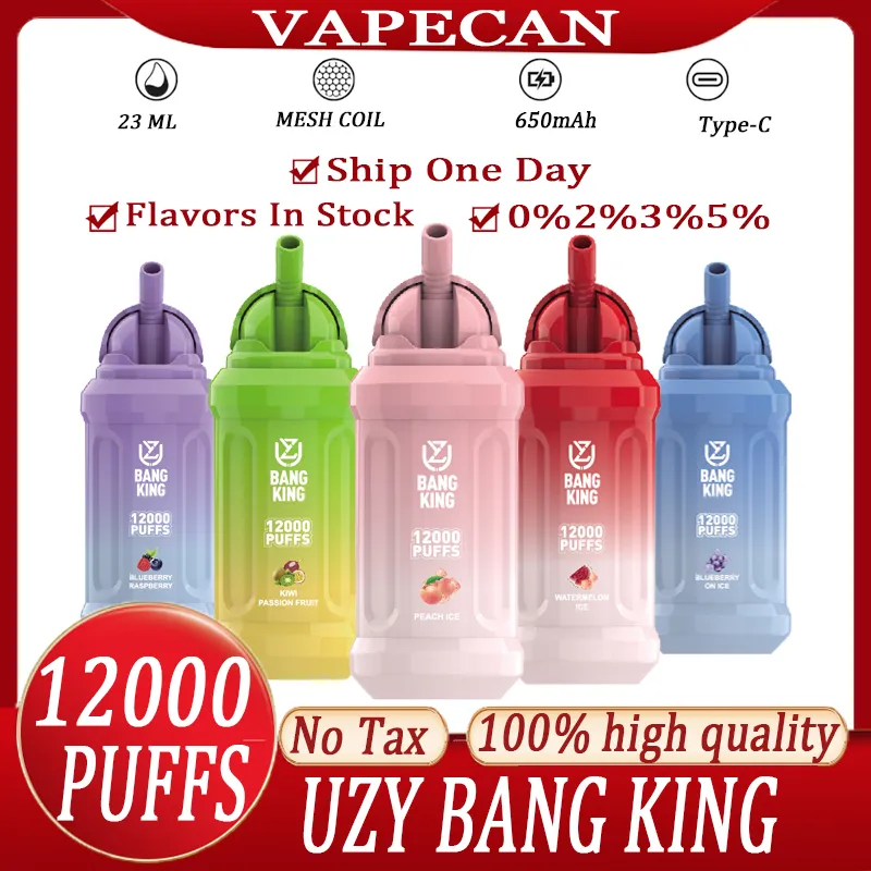 Bang King 12000 Puffs Vape Pen Puff 12000 12k Vapes jetables UZY Vape desechable E Cigarette vapers desechables 0% 2% 3% 5% Vaporisateur Recharge Mesh Coil vapes Vape Pen