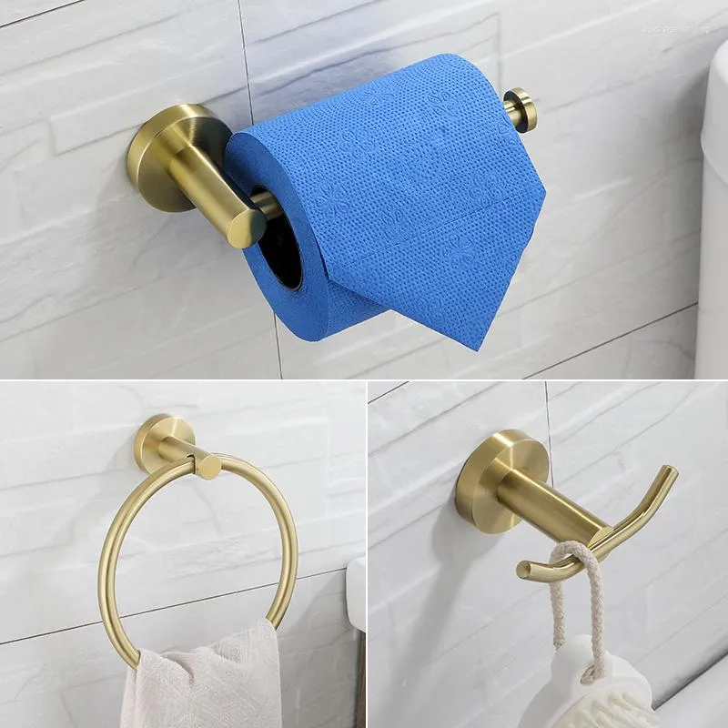 Conjunto de acessórios de banho Gold de aço inoxidável escovado aço redondo de parede montada em toalha de toalha de toalha de papel higiênico de papel higiênico Acessórios do banheiro