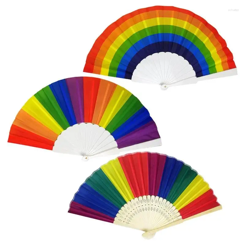 Decoratieve Beeldjes Regenboog Opvouwbare Fans Draagbare Handheld Zomer Fan Kleurrijke Chinese Voor Mannen Vrouwen Party Decoratie Accessoires