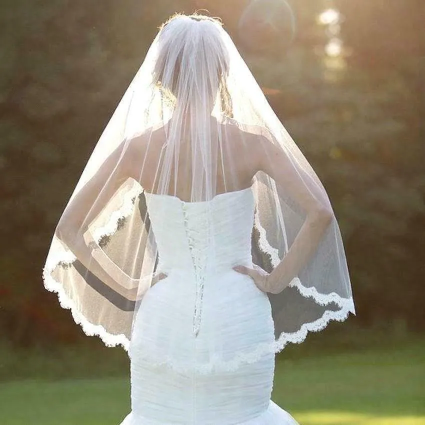 Pure White Fingertip Bridal Veil With Comb ... From Tieshome  display picture 3