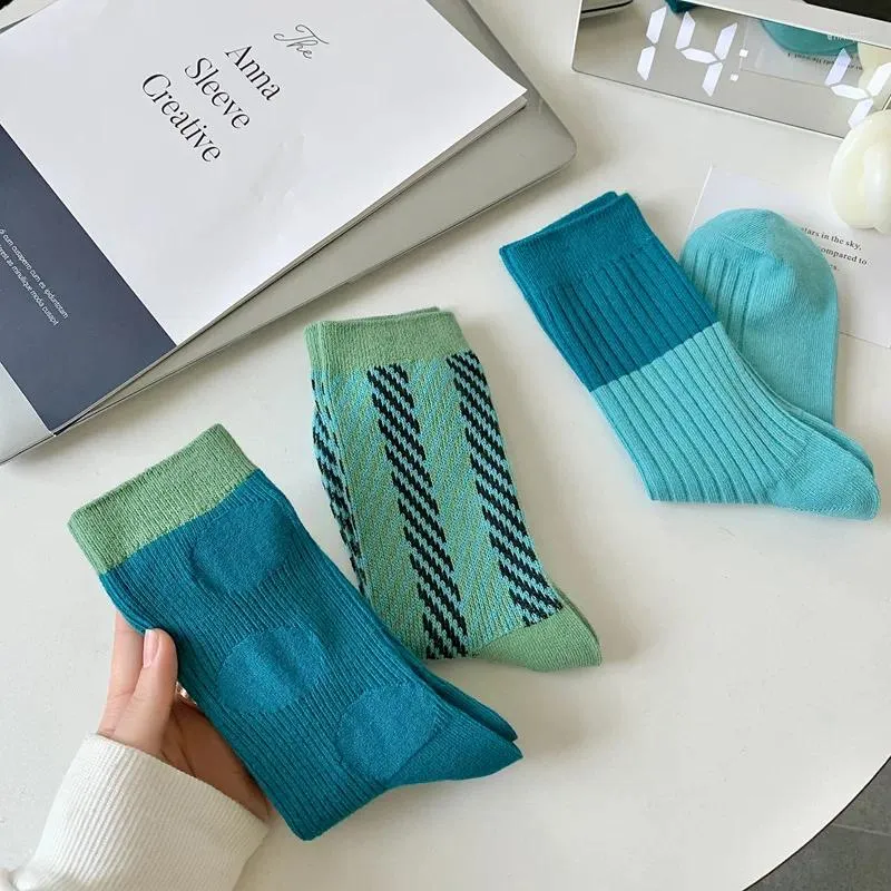 Women Socks Korean Fashion Color Matching Knitting Cotton Long Casual Harajuku Streetwear Hip Hop Skateboard