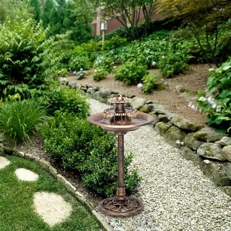 Decoraciones de jardín Fuente de agua al aire libre con pedestal de 3 niveles y baño para pájaros de bronce para exteriores