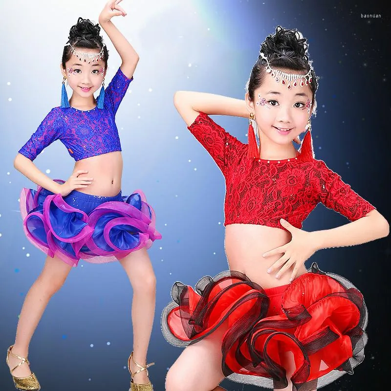 Stage Draag Latin Dance Dress Children Girls Ballroom Jurken Girl Samba Moderne kostuums voor kinderen Vestiti Latino Americano