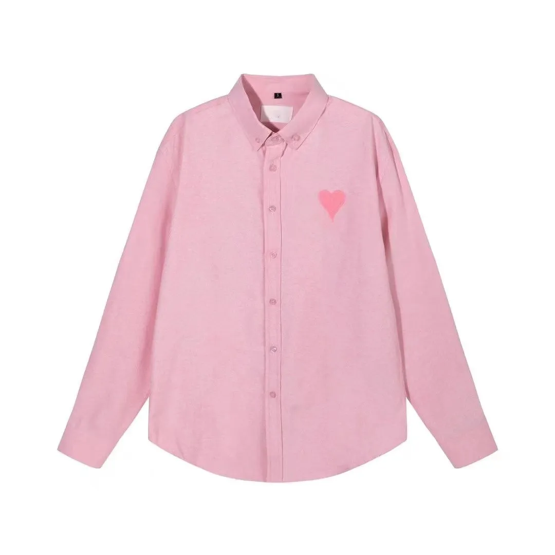 Heren Casual Amis shirts vrouw shirt ontwerper shirt heren amis roze button up shirt kleding mode tee polos zomer klassiek hart met lange mouwen hoge kwaliteit hoge kwaliteit