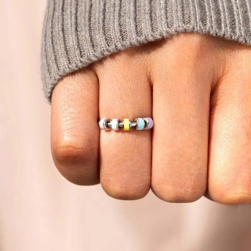 Кольца кластера, мода 2023, антистрессовое кольцо для беспокойства, вращающееся цветное эмалированное бисерное кольцо для женщин, ювелирные изделия на палец Anillo Ansiedad