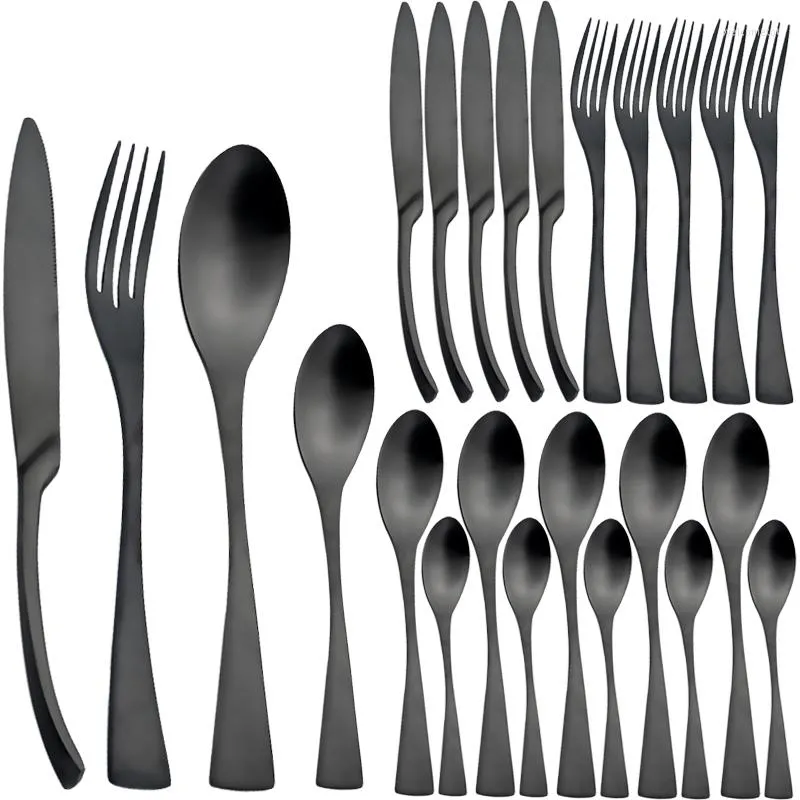 Dijkartikelen sets durtens 24 stks zwart bestek set roestvrij staal flatware diner mat mes vork lepel lepel zilverwerk