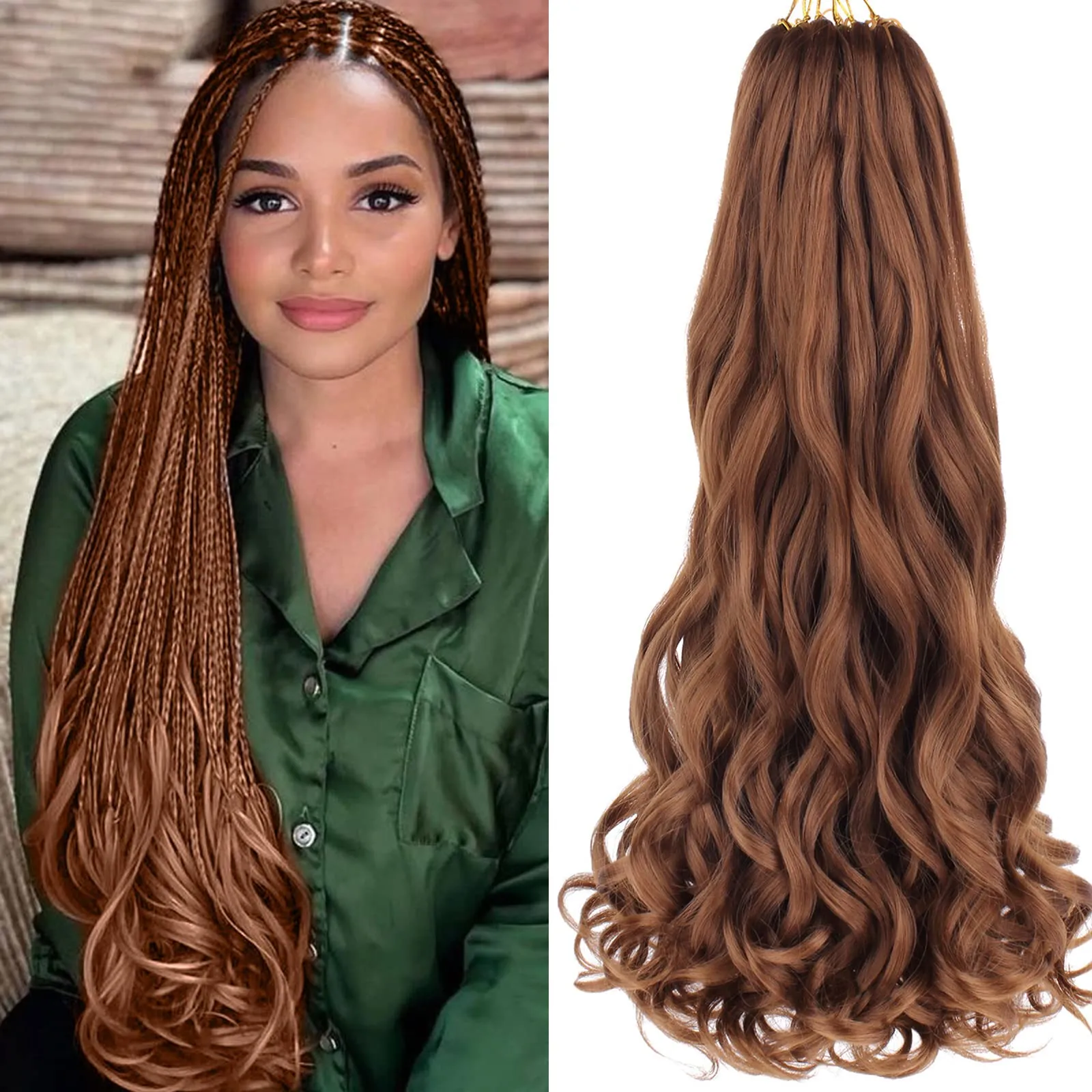 Brown French Curls Braid Hair Pre Curled Loose Wavy Crochet Braids Hair  Extensions for Goddess Box Braids 30#