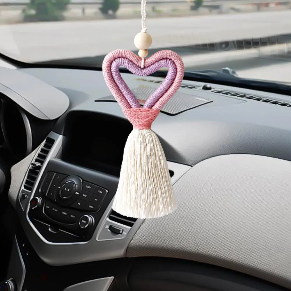 Valentine's Day Hand Woven Car Pendant Party Favor DIY Tassel Heart Shaped Pendant Household Decoration Supplies