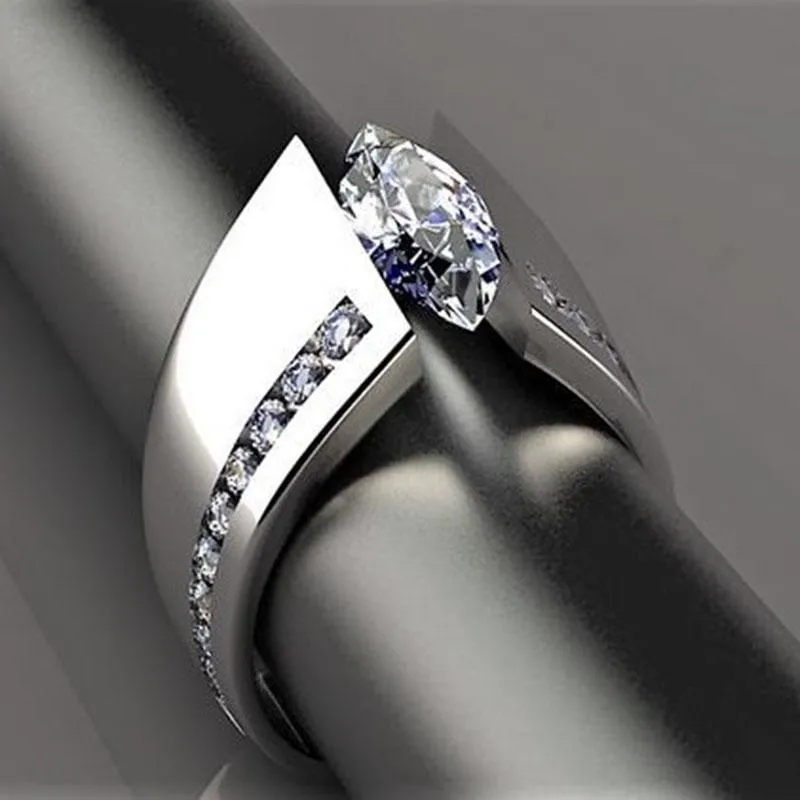 Anneaux de mariage grande pierre de Zircon pour femmes filles amant couleur argent femme bague de fiançailles mode fête Knuckle juif