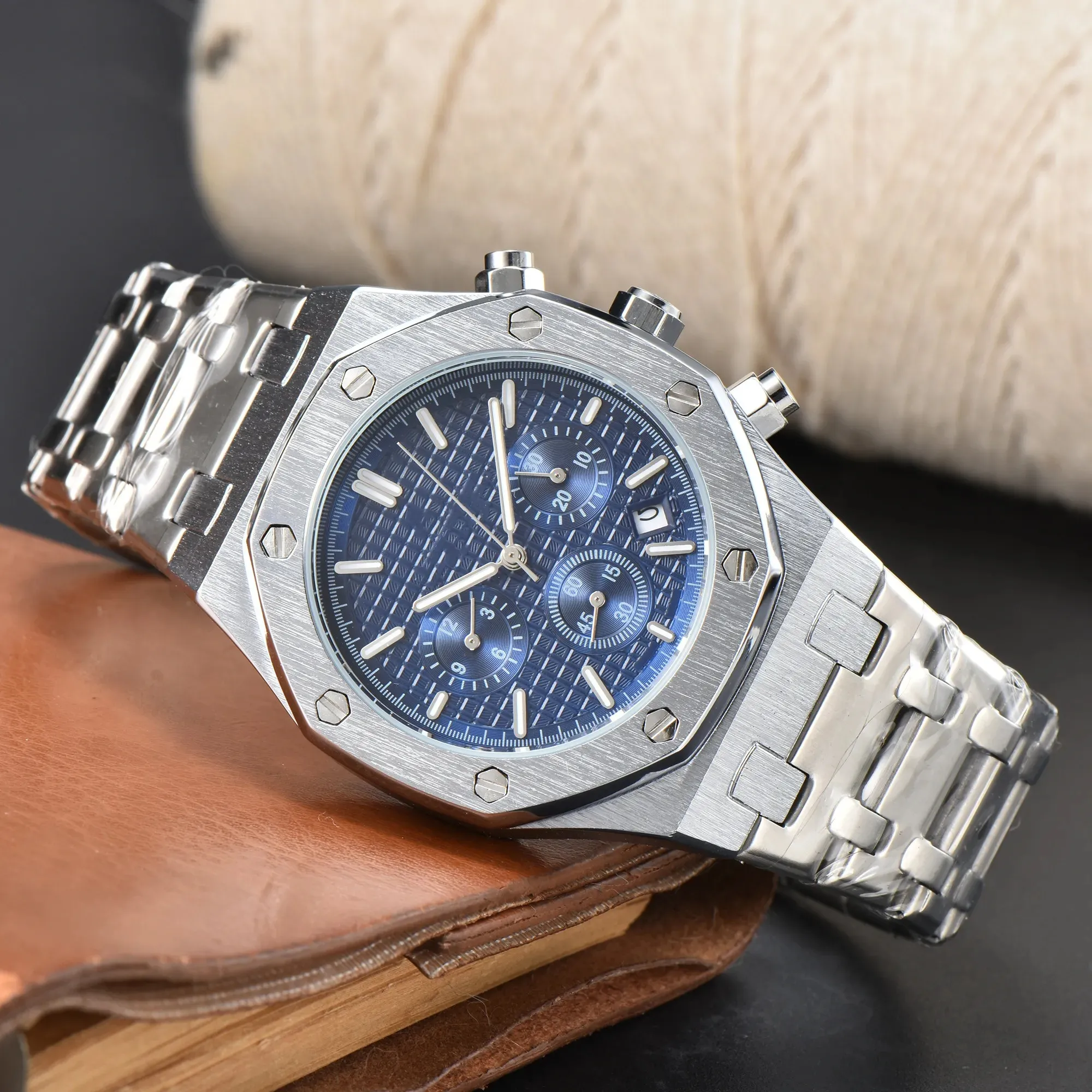 P Mens Aude Wristwatches 6針すべてのダイヤルワーククォーツウォッチ高品質のトップブランドクロノグラフ時計スチールベルトファッションロイヤルメンズウォッチ