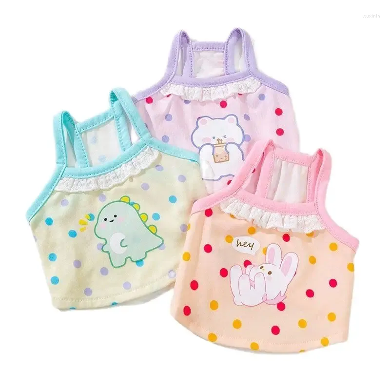 Vêtements de chien Mode Chiot Mignon Wave Dot Sling imprimé Petite et moyenne taille Teddy Vêtements d'été Bichon Gilet de dessin animé à deux pattes