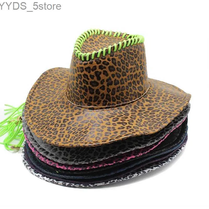 Breda brimhattar hink hattar sommar leopard tryck cowboy hatt för kvinnor retro bowler fedora kvinnlig kände bred brim jazz cap four säsonger cowgirl sombrero yq231116