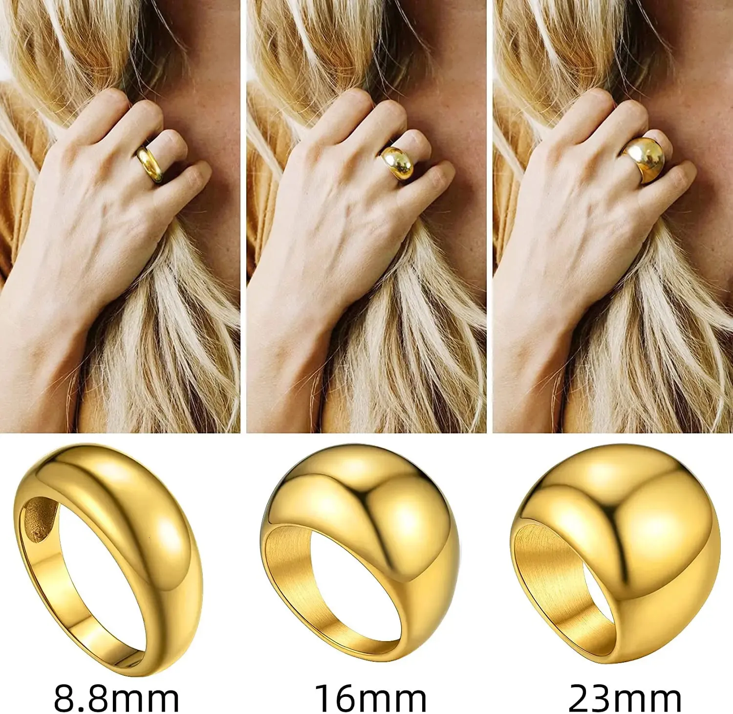 Anéis de banda GOLDCHIC Aço Inoxidável Bold Chunky Croissant Dome Ring para Mulheres Empilhamento Declaração Anel Tamanho 712 GoldSteelBlack Color 231115