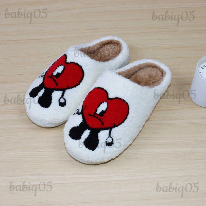 Slippers ASIFN Women's Bad Bunny Heart Slippers Winter House Girls Cute Fluffy Un Verano Sin Ti Slipper Merch Slides Bedroom Home Shoes T231116