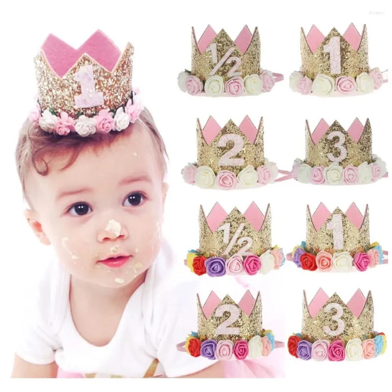 Haarschmuck 2PC Baby Geburtstag Party Hut Prinzessin Krone Stirnband 1 2 3 Jahr Dekorationen Dusche Kinder liefert