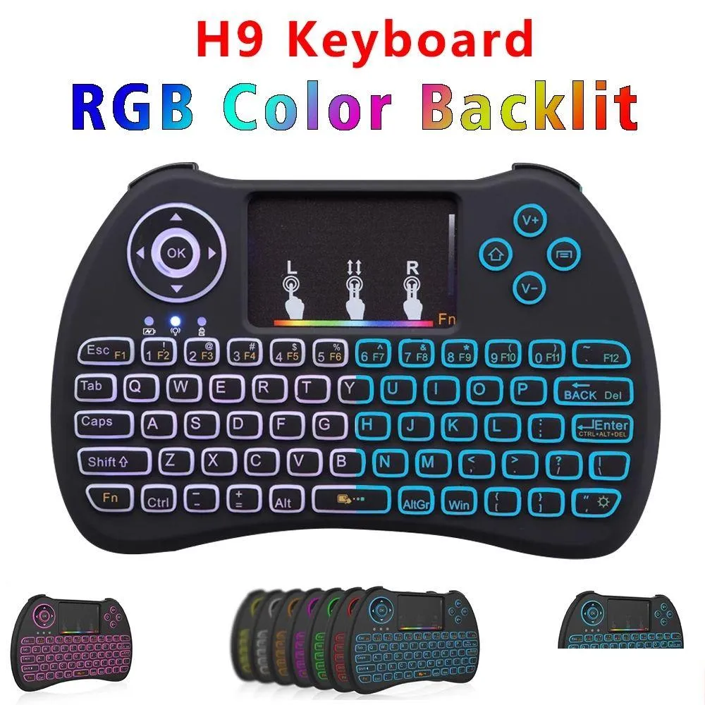 Tangentbord Colorf Backlight Air Mouse Wireless H9 Remote Control för Android TV Box Xbox PS3 Gamepad Drop Leverans Datorer Networking DHGY8