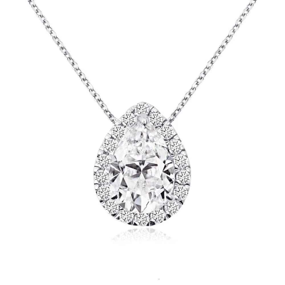 Geplatineerde peervorm ketting op maat met Moissanite Diamond Stone DEF-kleur