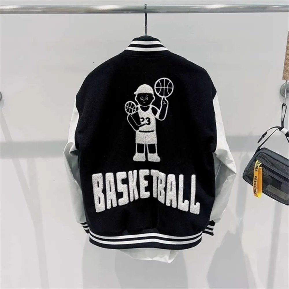 Elemento da família pássaro primavera novo masculino solto ajuste camisa de beisebol na moda toalha de basquete bordado contraste cor jaqueta casaco